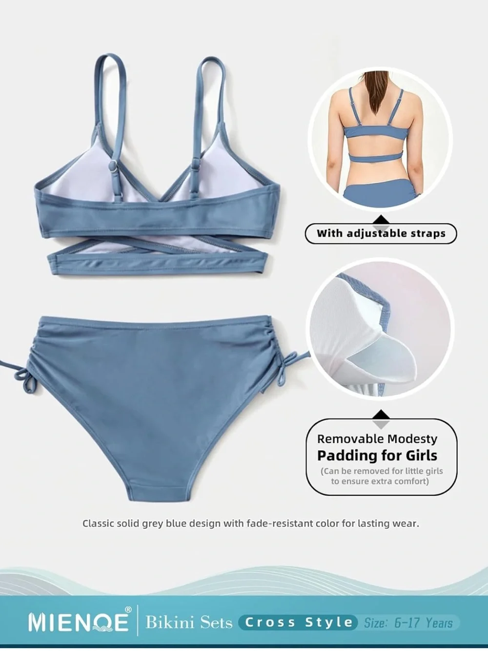 Tween Teen Girls Two Piece Bikini Set Removable Pads 2634/bb15-1